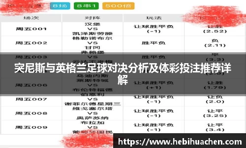 突尼斯与英格兰足球对决分析及体彩投注推荐详解